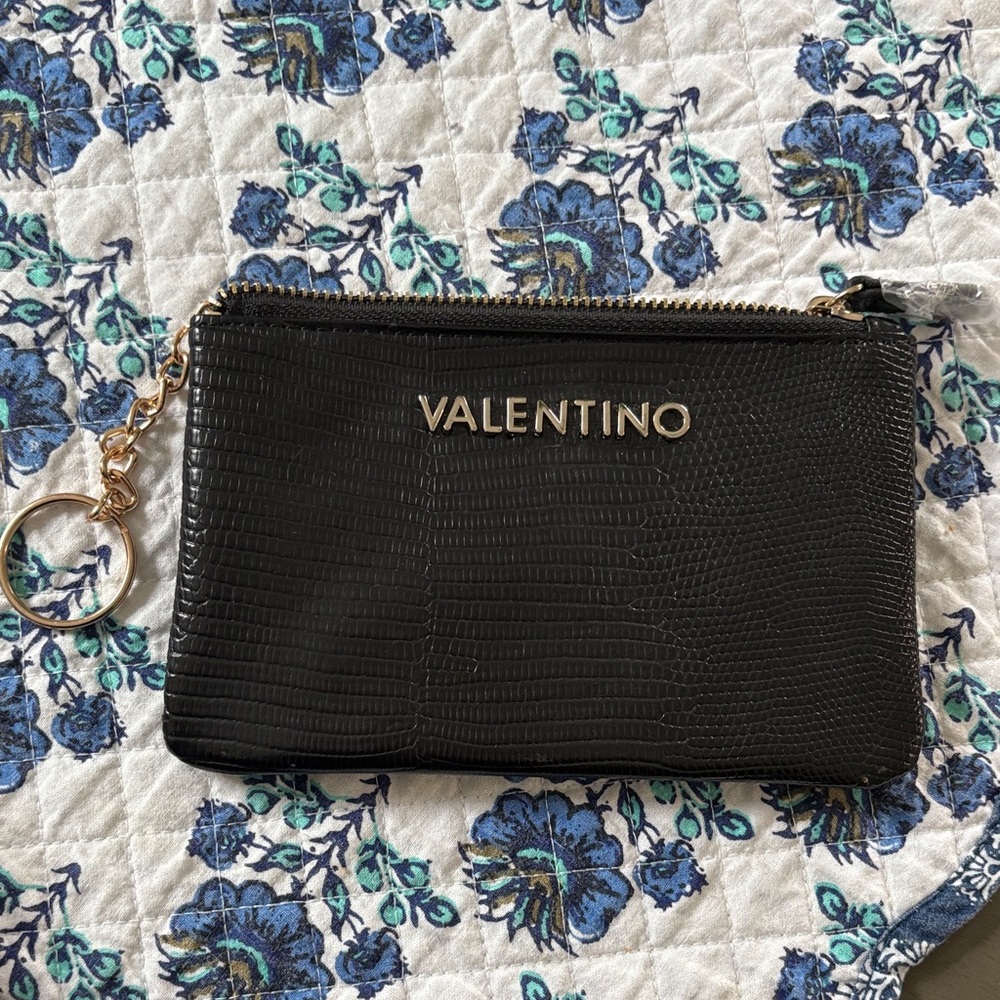 Valentino Black Croc-Embossed Clutch